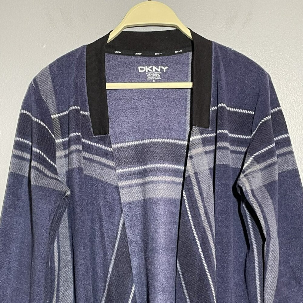 Dkny Duster Jacket Kimono Cardigan Tunic Fleece Women Size S Plaid Open Comfy - Picture 9 of 10